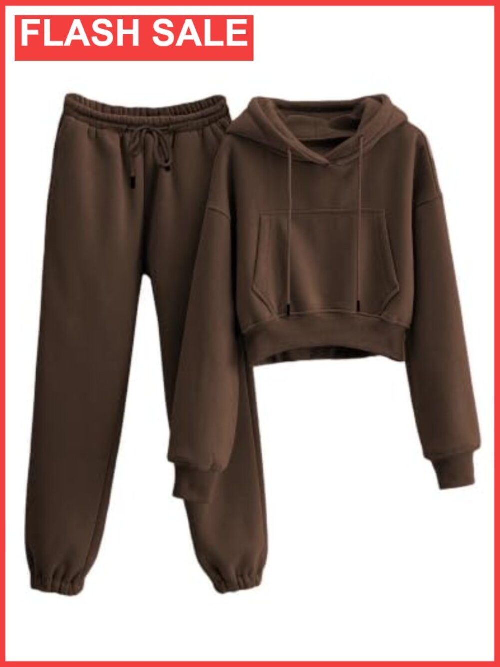 Fleece Crop Hoodie and Jogger Sweatsuit Set Lounge